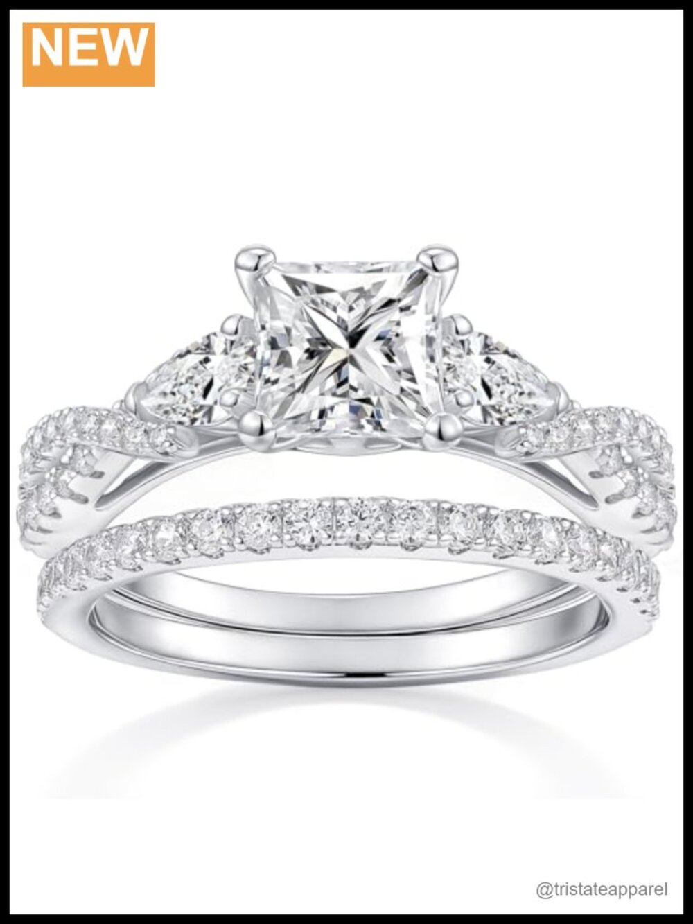 Princess Cut CZ Bridal Ring Set Silver Plated Brass Wedding Engagement